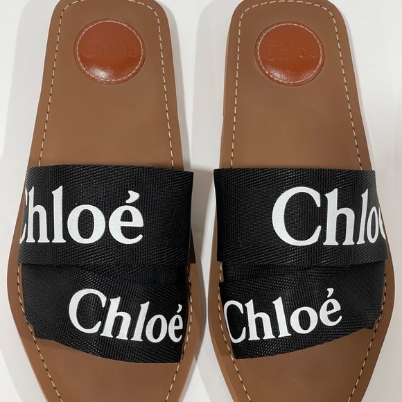 CHLOÉ LOGO SLIDE SANDAL BLACK SIZE - 9 .US/ 39.EU ($475) PRE-OWNED - Picture 12 of 14